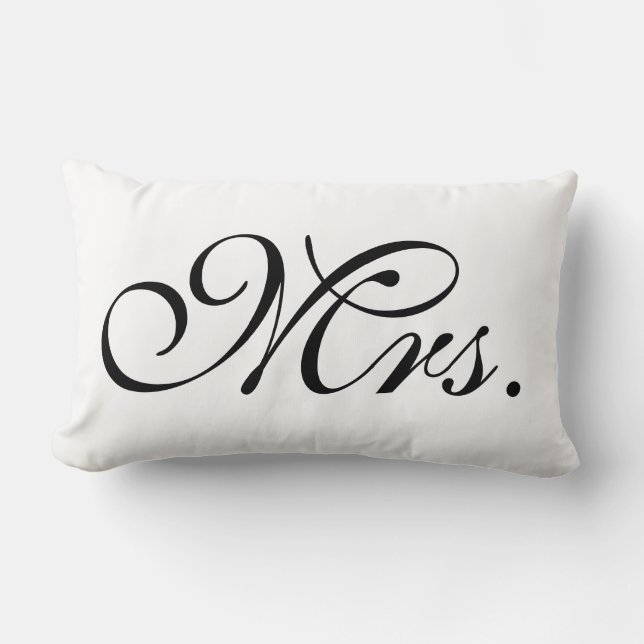 Mrs Scroll Text In Black And White Lumbar Pillow (Front)