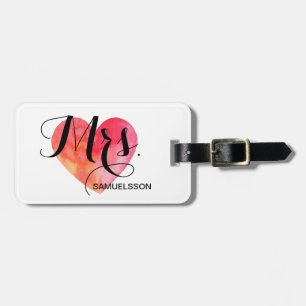 Mrs. travel Luggage Tag watercolor heart