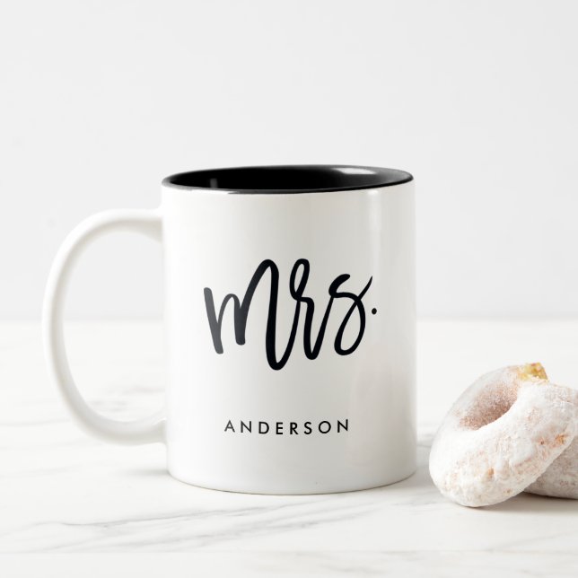 Mrs.Trendy Script Personalized Two-Tone Coffee Mug (With Donut)
