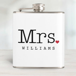 Mrs Vintage Black Personalized Wedding Monogram Hip Flask