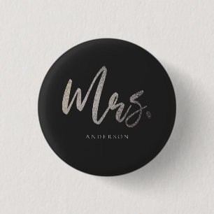 Mrs. Wedding Silver Glitter Handwritting Custom 1 Inch Round Button