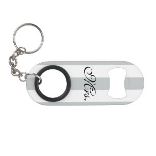 Mrs. Wife Bride Click to Customize Colour Stripes Keychain Bottle Opener
