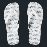 Mrs. Wife Bride His Hers Newly Weds Flip Flops<br><div class="desc">Mr. and Mrs. Husband Wife His Hers Newly Weds on a custom set of flip flops to wear or to share. Embroidery designs you can easily personalize are available in a selection of popular colour options. Use the "Ask this Designer" link to contact us with your special design requests or...</div>