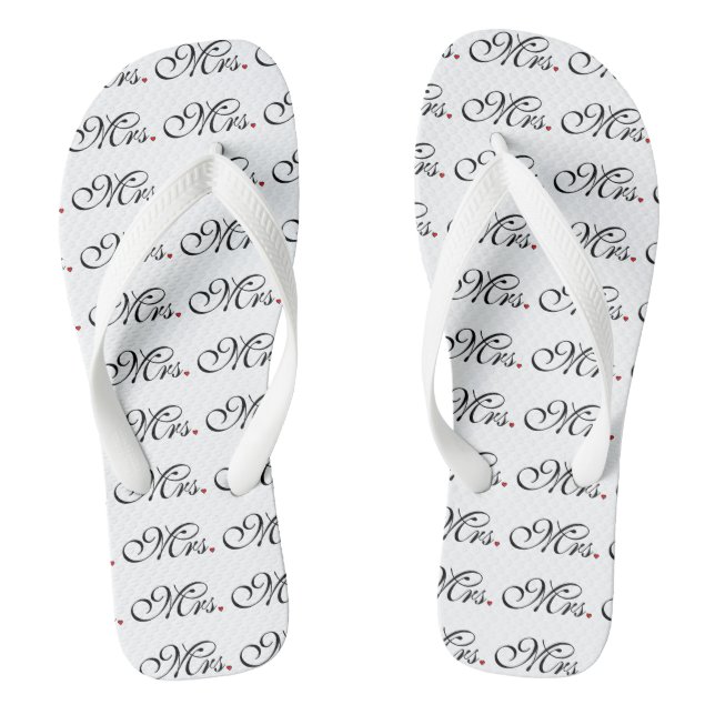 Mrs. Wife Bride His Hers Newly Weds Flip Flops (Footbed)