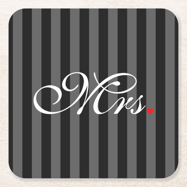 Mrs. Wife Bride His Hers Newly Weds Square Paper Coaster (Front)