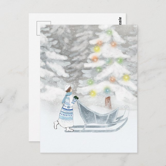 Mrs. Winter Festive Snow Christmas Watercolor Postcard (Front/Back)