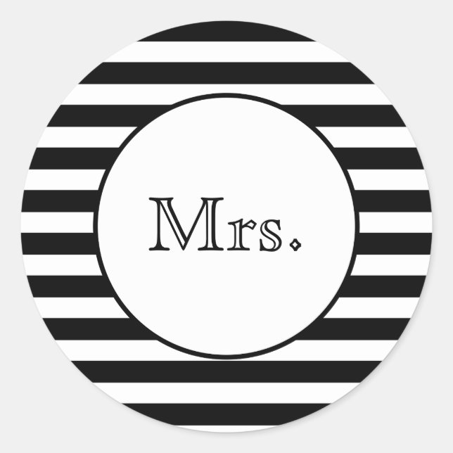 Mrs. with Black & White Stripes Classic Round Sticker (Front)