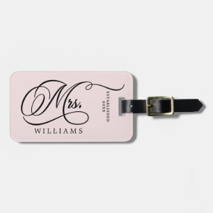 Mrs. Year Established Newlyweds Calligraphy  Luggage Tag