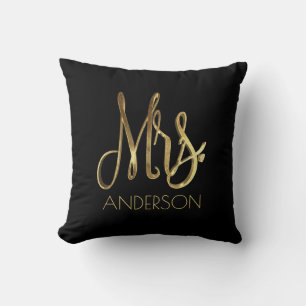 Mrs. Your Name Gold Look Typography Elegant Script Throw Pillow