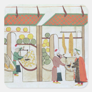 Ms.1671 Two Fruit Shops, c.1580 Square Sticker
