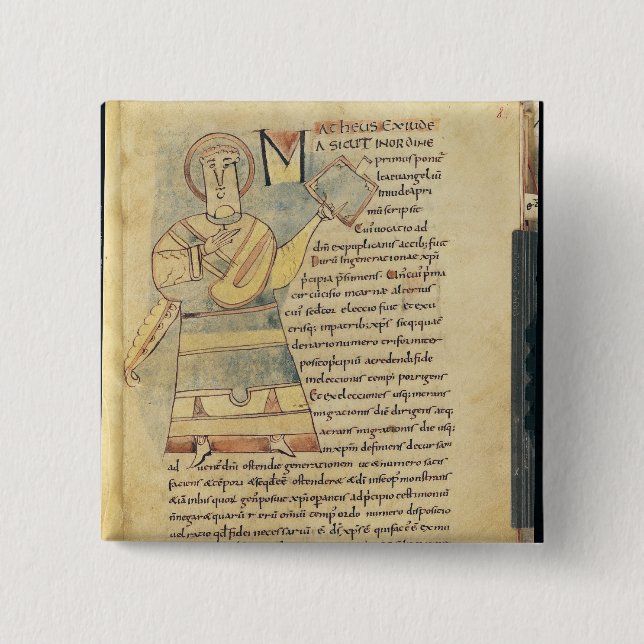 Ms 18 f.8 St. Matthew the Evangelist 2 Inch Square Button (Front)