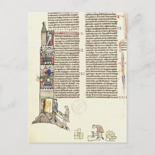 Ms 21 f.167v Construction of a Tower Postcard