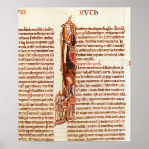 Ms 21 fol.97 Ruth and Boaz, from a Bible Poster