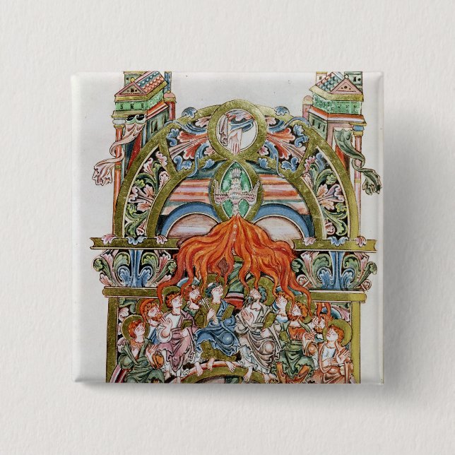 Ms 369  f.29v Pentecost 2 Inch Square Button (Front)