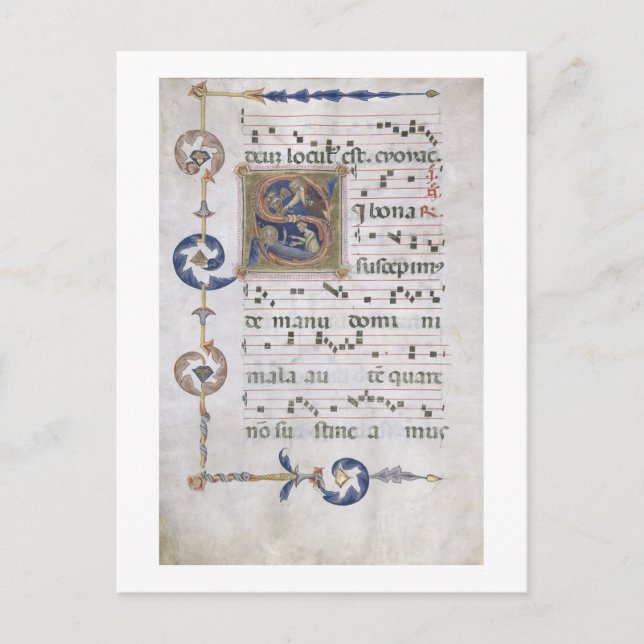 Ms 564 f.13v Page with historiated initial 'S' dep Postcard (Front)