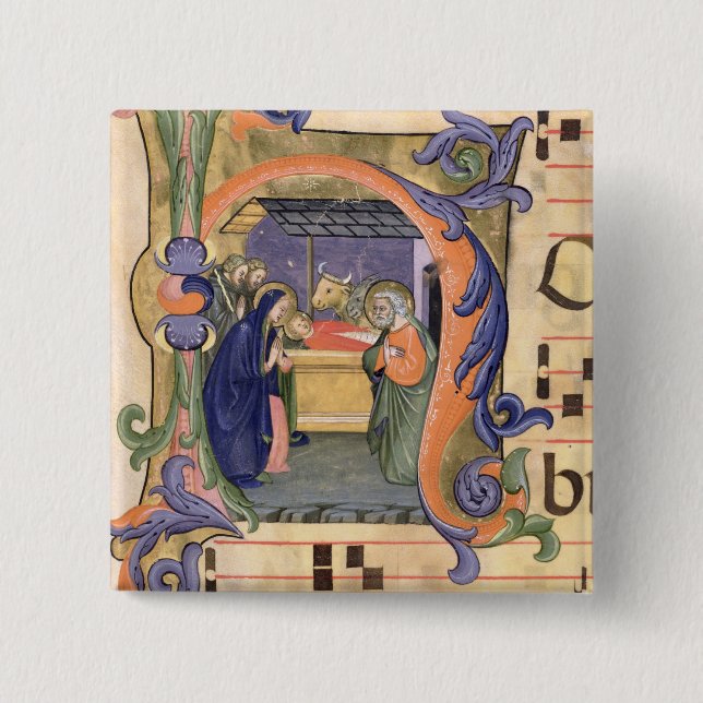 Ms 571 f.6r Historiated initial 'H' depicting the 2 Inch Square Button (Front)