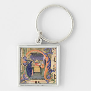 Ms 571 f.6r Historiated initial 'H' depicting the Keychain