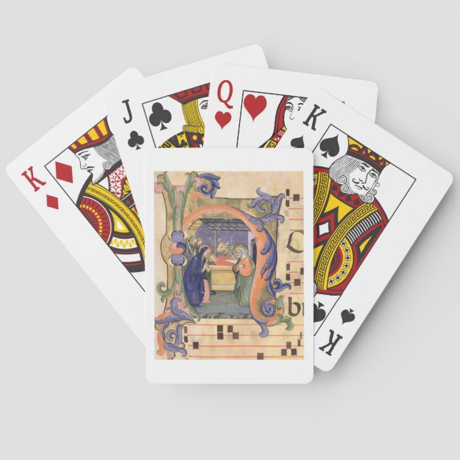 Ms 571 f.6r Historiated initial 'H' depicting the Playing Cards (Back)