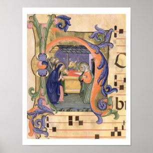 Ms 571 f.6r Historiated initial 'H' depicting the Poster