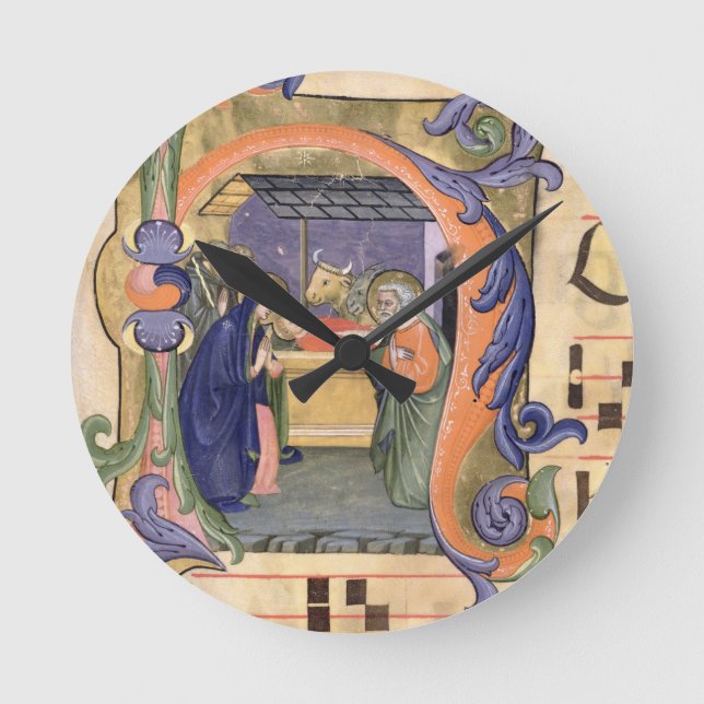 Ms 571 f.6r Historiated initial 'H' depicting the Round Clock (Front)