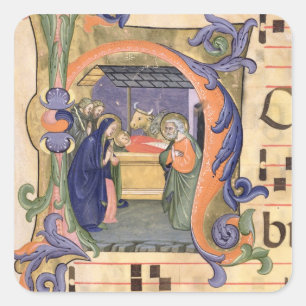 Ms 571 f.6r Historiated initial 'H' depicting the Square Sticker