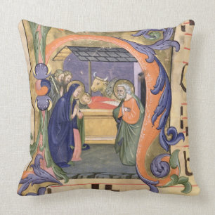 Ms 571 f.6r Historiated initial 'H' depicting the Throw Pillow