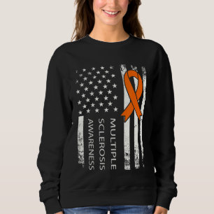 Ms Awareness, Distressed Flag And Orange Ribbon 1 Sweatshirt