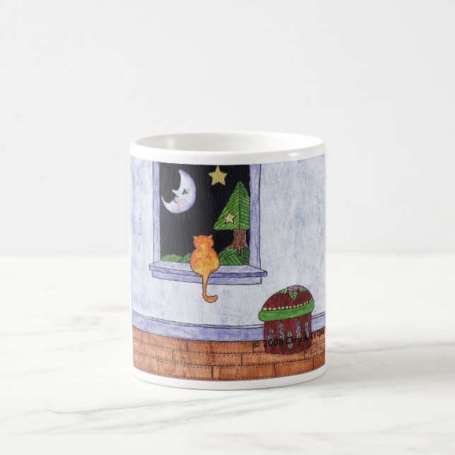 Ms Cat looking at the Moon. Coffee Mug (Center)