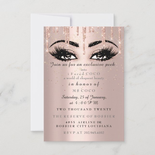 MS Coco Corporate Event Drips Rose Confetti Makeup Invitation (Front)