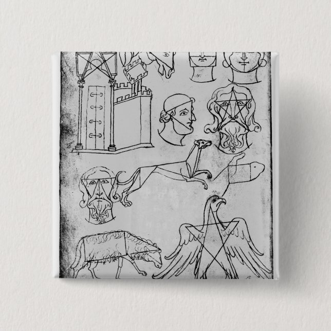 Ms Fr 19093 fol.18v Various drawings 2 Inch Square Button (Front)
