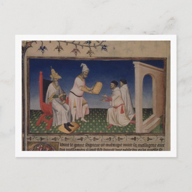 Ms Fr 2810 f.3v Kublai Khan (1214-94) giving his g Postcard (Front)