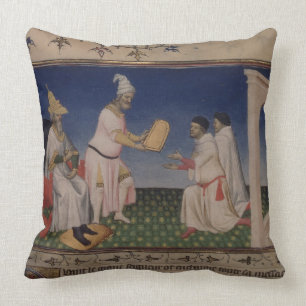 Ms Fr 2810 f.3v Kublai Khan (1214-94) giving his g Throw Pillow
