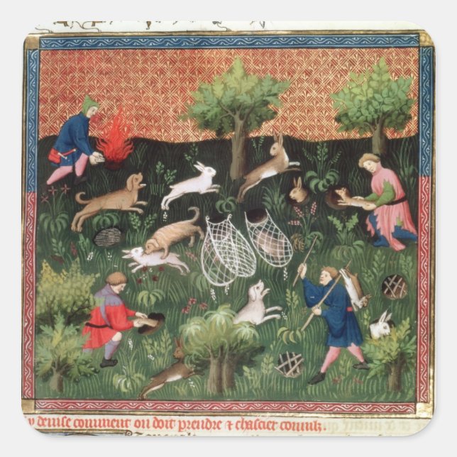 Ms Fr 616 fol.92 Hunting hares, from the Livre de Square Sticker (Front)