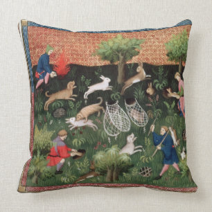 Ms Fr 616 fol.92 Hunting hares, from the Livre de Throw Pillow