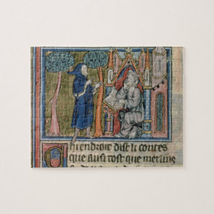 Ms Fr. 95 f.268 Merlin dictates the story to Blais Jigsaw Puzzle