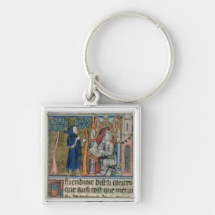 Ms Fr. 95 f.268 Merlin dictates the story to Blais Keychain