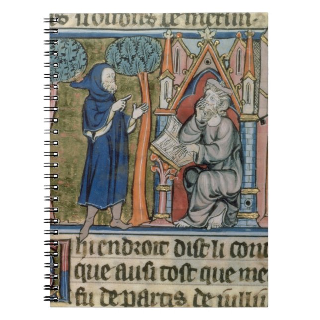 Ms Fr. 95 f.268 Merlin dictates the story to Blais Notebook (Front)