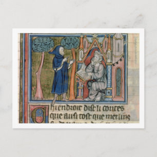 Ms Fr. 95 f.268 Merlin dictates the story to Blais Postcard