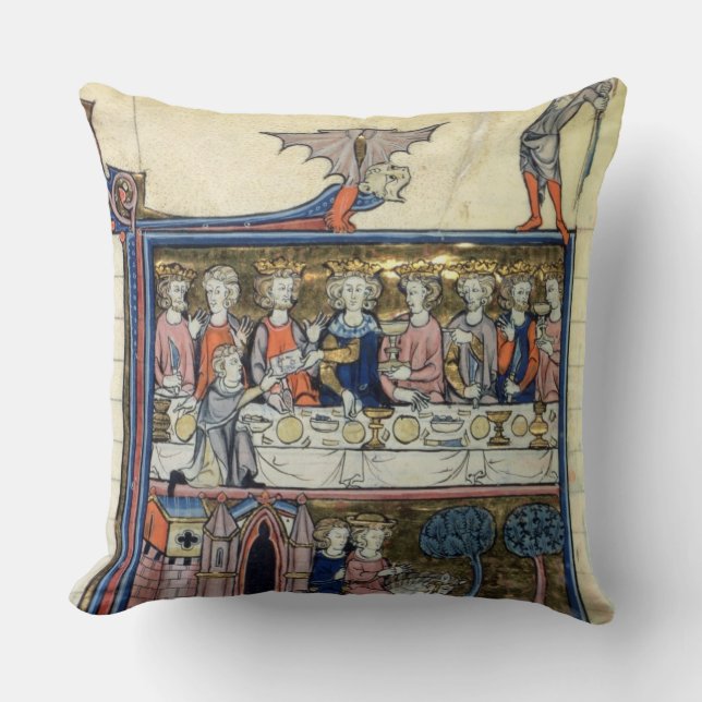 Ms Fr 95 f.326 King Arthur and his Knights around Throw Pillow (Front)