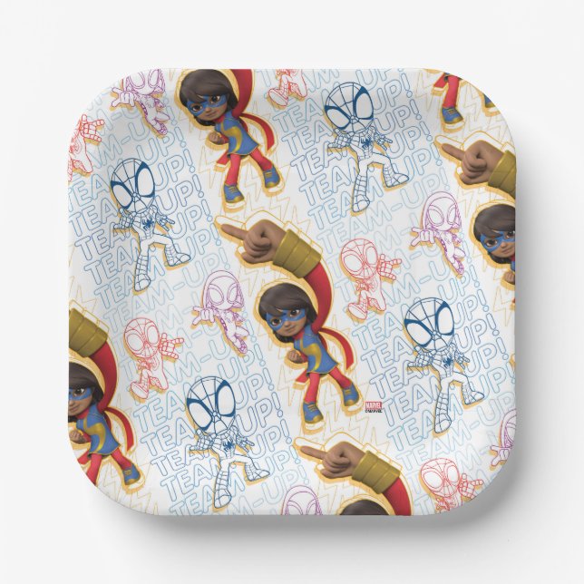 Ms. Marvel & Spidey Team Pattern Paper Plate (Front)