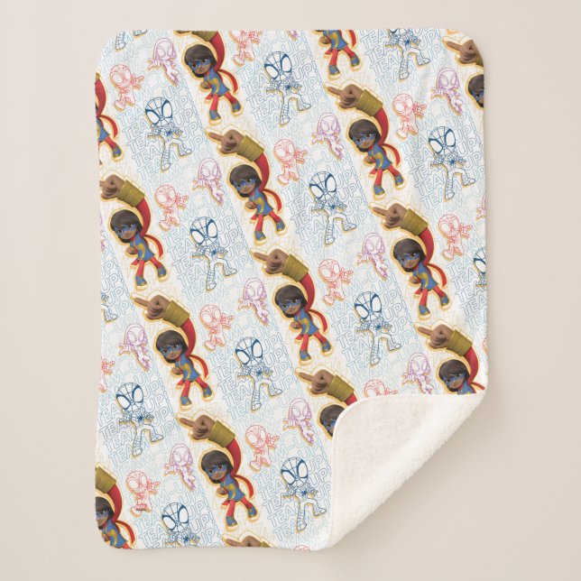 Ms. Marvel & Spidey Team Pattern Sherpa Blanket (Front)