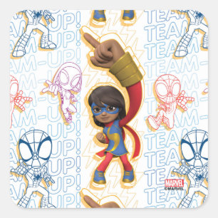 Ms. Marvel & Spidey Team Pattern Square Sticker