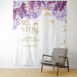 Ms Mrs Floral Arch Butterfly White Bridal Backdrop Tapestry