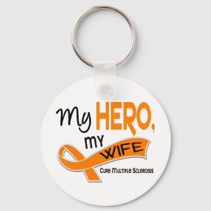 MS Multiple Sclerosis MY HERO MY WIFE 42 Keychain