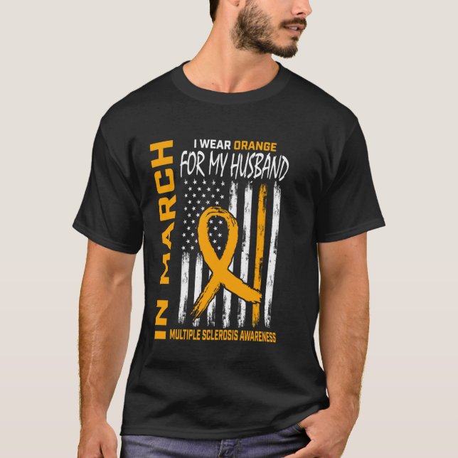 MS Orange Husband Multiple Sclerosis Awareness Mon T-Shirt (Front)