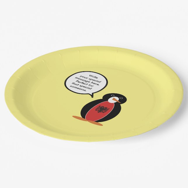 Ms Penguin Albanian Flag Talks Paper Plate (Angled)