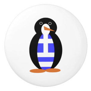 Ms. Penguin Greek Flag Ceramic Knob