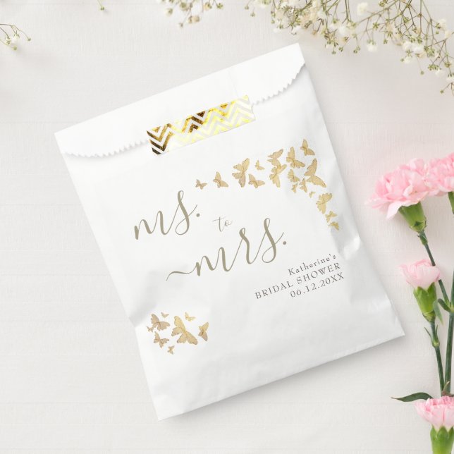 Ms to Mrs Boho Gold Butterfly Classy Bridal Shower Favour Bag (Sealed)