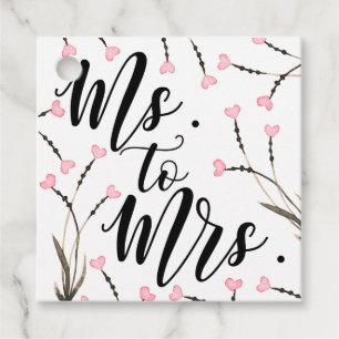 Ms to Mrs Text Pink Floral Heart Bridal Shower Favour Tags