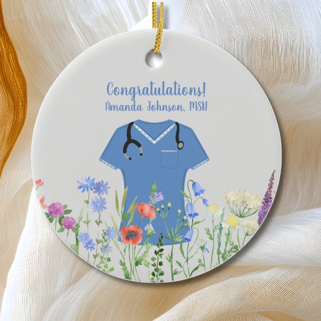 MSN Nurse Blue Scrubs Ceramic Ornament (Creator Uploaded)